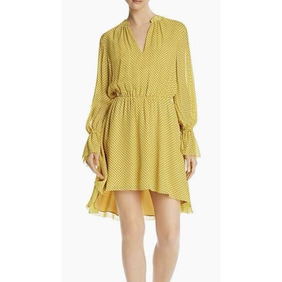 Joie Polka Dots Silk Dress Size S Sulphur Yellow Lined Daevon Over The Knee - Picture 2 of 8